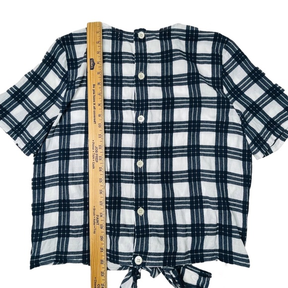 Madewell Navy & White Plaid Cotton Button-Back Tie Top Size XL - Picture 10 of 10